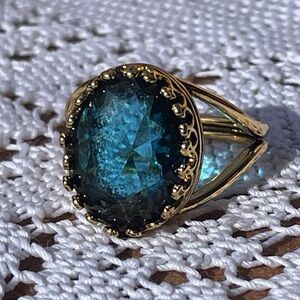 Vintage style Gold and Blue Oval Gemstone Ring 9 gift regency bridgerton new vtg